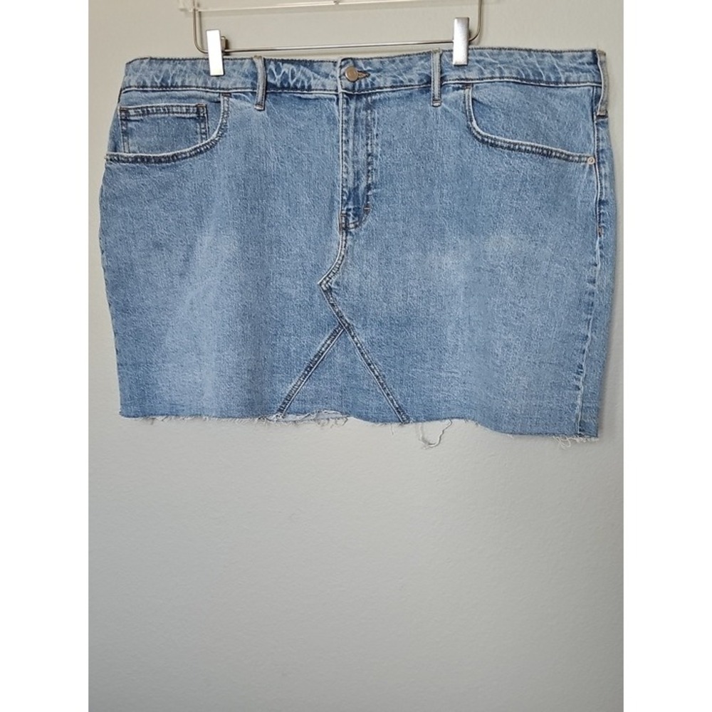 The Drop Denim Mini Skirt Y2K Boho Raw Hem Light Wash 3X - Picture 2 of 7